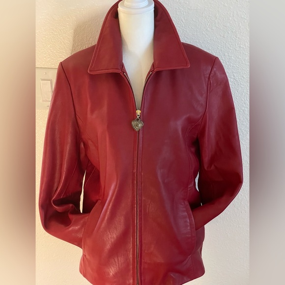JULIET MICHELLE Vintage Red New Zealand Lamb Skin Leather Zip Jacket - Picture 1 of 8